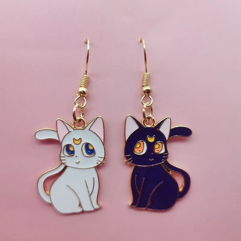 Dangle Earrings Drop Earrings Animal Earrings Sailor Moon Cat Earrings Luna and Artemis Anime Inspired Enamel Drop Earrings Kawaii Animal Jewelry for Women Girl Gift