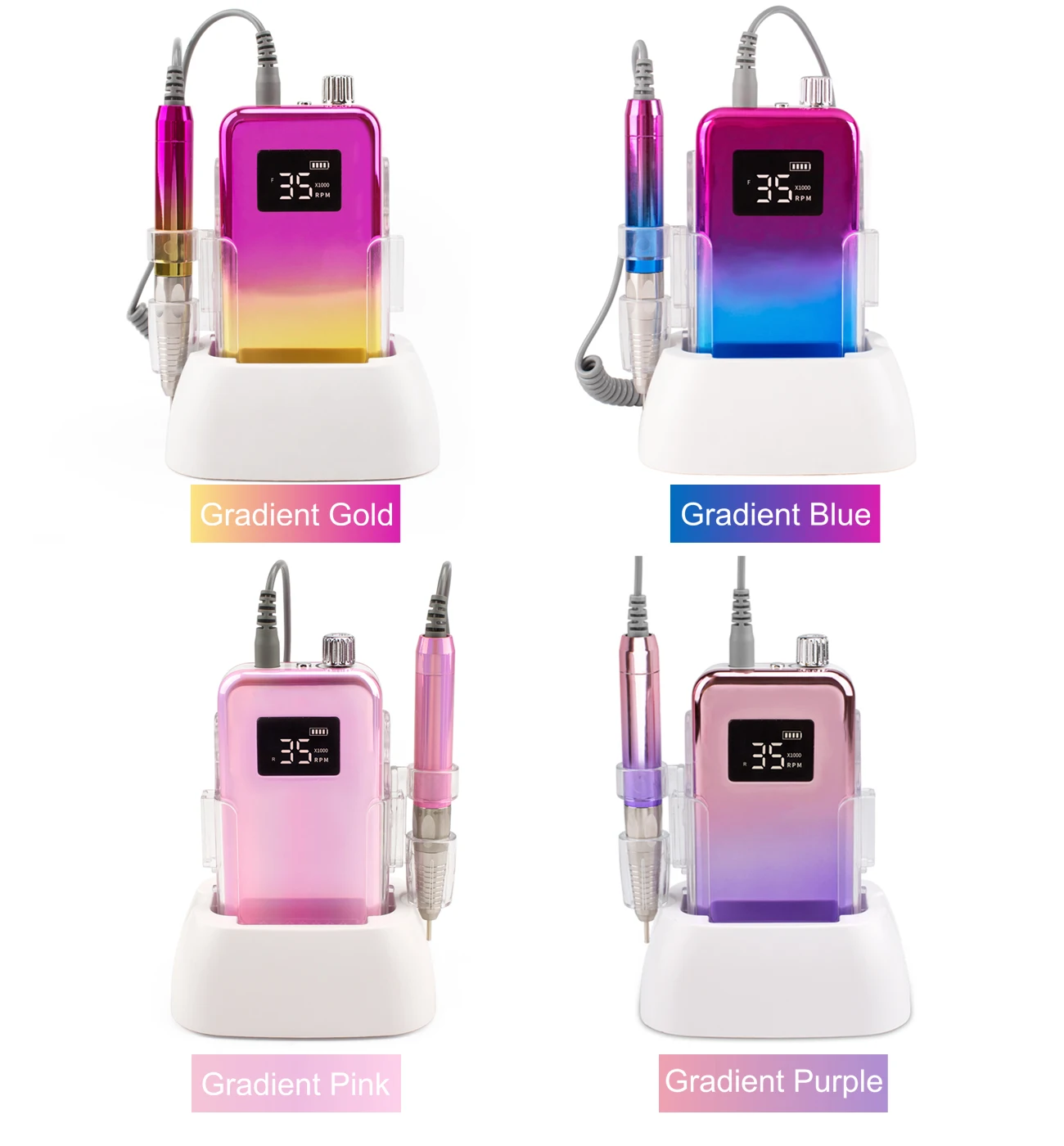 Brushless Mini Screen Portable Desktop Base Cordless Nail Drill Machine 35000RPM Rechargeable Manicure Electric Nail File Drill 6