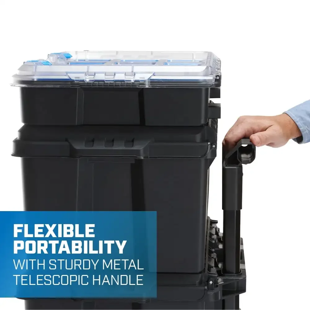 USA Stack System Mobile Toolbox for Storage & Organization 3 Piece Resin Plastic Modular Toolbox System 5
