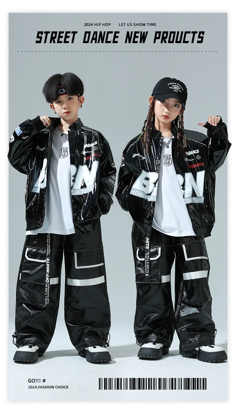 Boys K-pop Fashion Leather Jacket Street Dance Cargo Pants