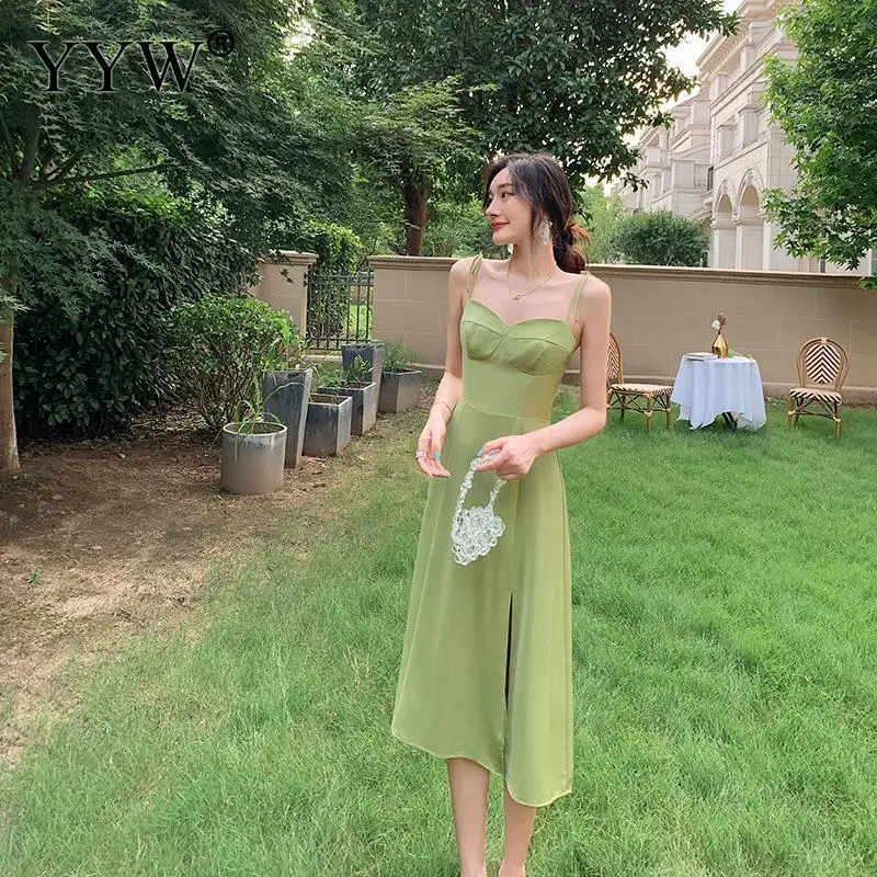 French Retro Slit Waist Slim Vestidos Femme Sleeveless Backless Elegant Party Outfits Women Beach Summer Bodycon Dresses 2022