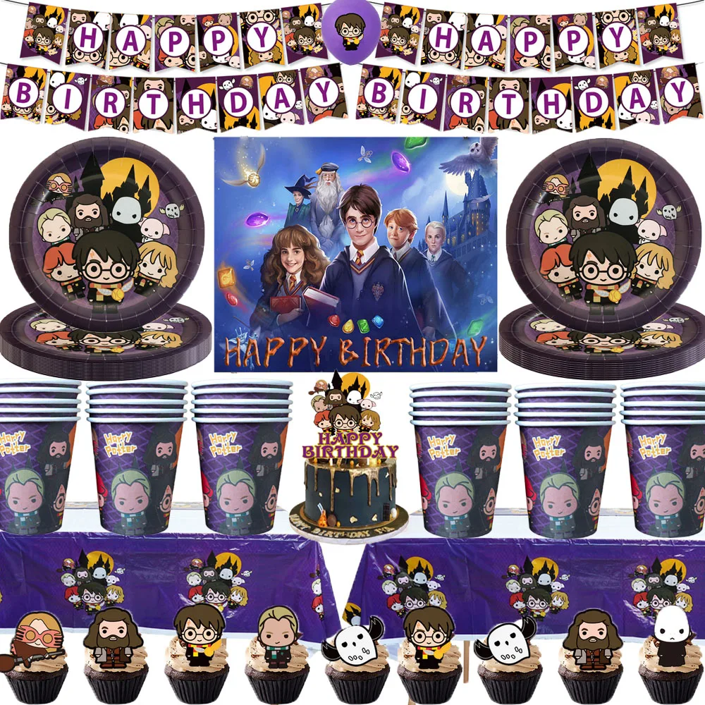 Assiette en papier à thème Harry Potter, fournitures de décoration pour  fête d'anniversaire - AliExpress