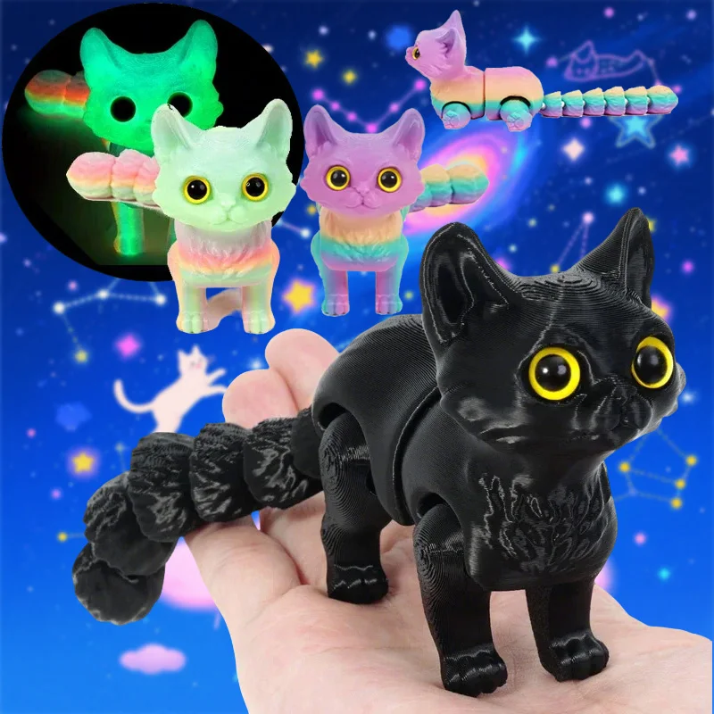 3D Printed Cute Cats Movable Joint Fidget Toys Stress Relief Decompression Desktop Ornament Kid Figure Toy for Adults Kids Gifts
