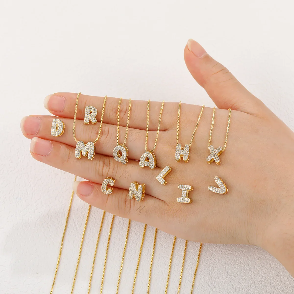 Sparkling Zircon Tiny Letter Neckalce for Women 18K Gold Plated Mini Initial Alphabet Waterproof Choker Birthday Gifts Jewelry