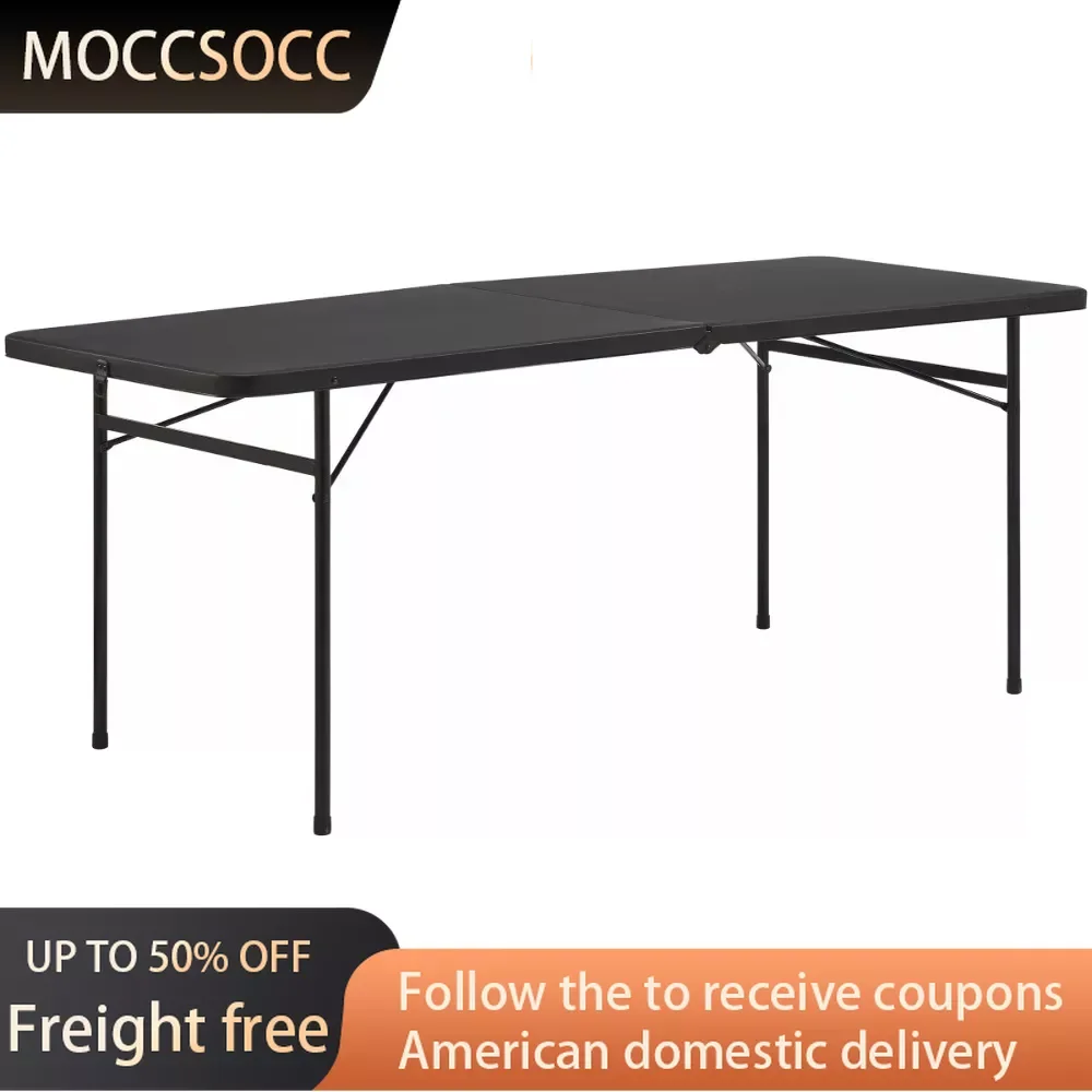 

6 Foot Bi-Fold Plastic Folding Table Black Freight Free Portable Foldable Table Garden Furniture Camping Tourist Outdoor