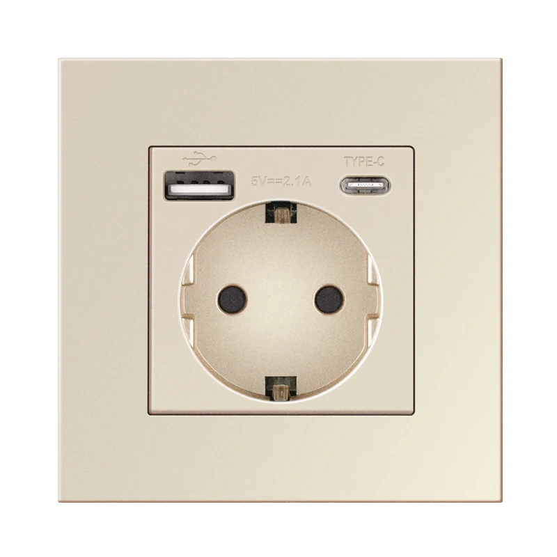 Enhanced Wall USB Plug with Dual EU Standard 16A AC Sockets – Modern Design 110V-250V Panel Socket