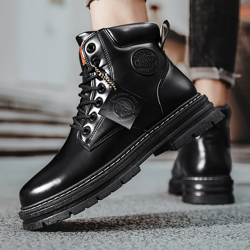 New Designer Men Leather Ankle Boots Fashion Motorcycle Work Shoes Men Casual Boots Tooling Winter Shoes Botas De Hombre