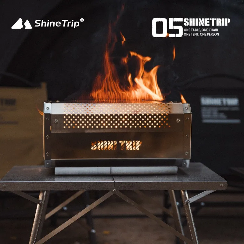 ShineTrip Camping Portable Stainless Steel Folding Table BBQ Heat