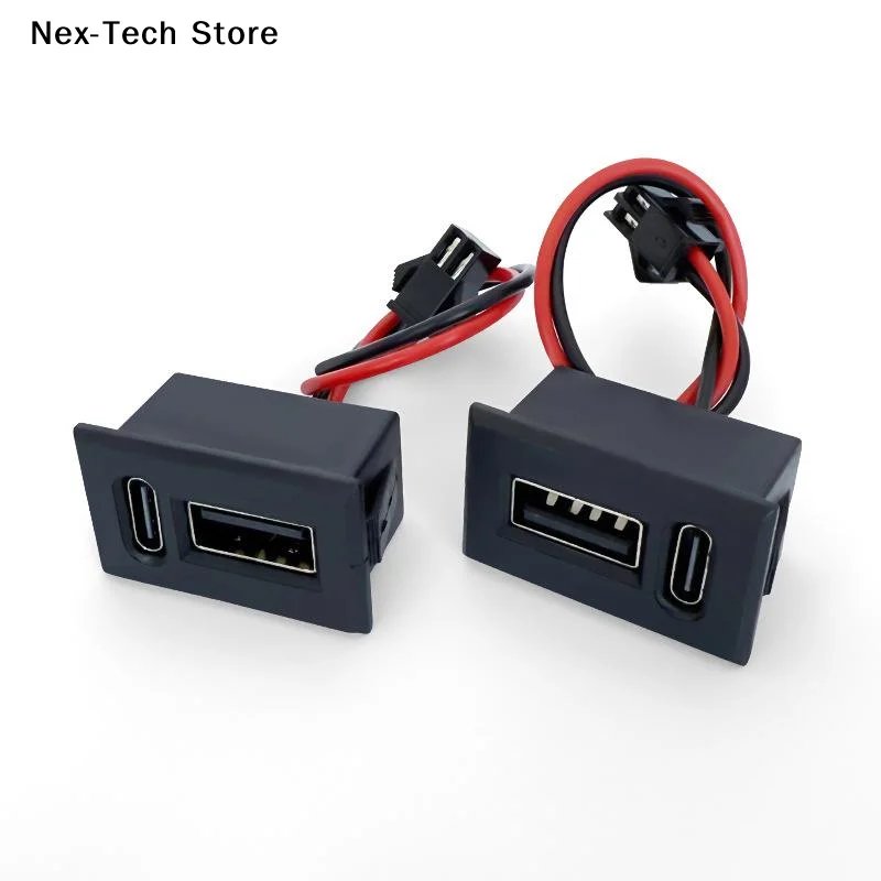 Dual-Layer USB Charging Socket with Type-C Connector and USB Female Base