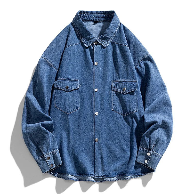 

2023 New Single Breasted Cotton Men Shirt Business Casual Fashion Double Pocket Solid Color Shirts Autumn Slim Shirt Mens Jacket