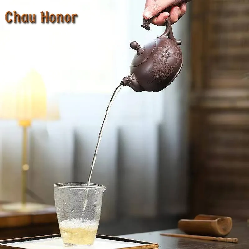 260ml Authentic Yixing Purple Clay Teapot Handmade Dragon Ball Game Tea Pot Tea Brewing Kettle Chinese Zisha Tea Set Drinkware