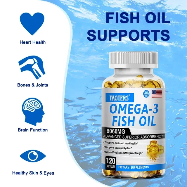 858-0b7843.jpg Omega-3 Fish Oil Supplement - Rich in EPA+DHA, Lutein, Supports Heart, Brain & Joint Health, Antioxidant, 120 Capsules