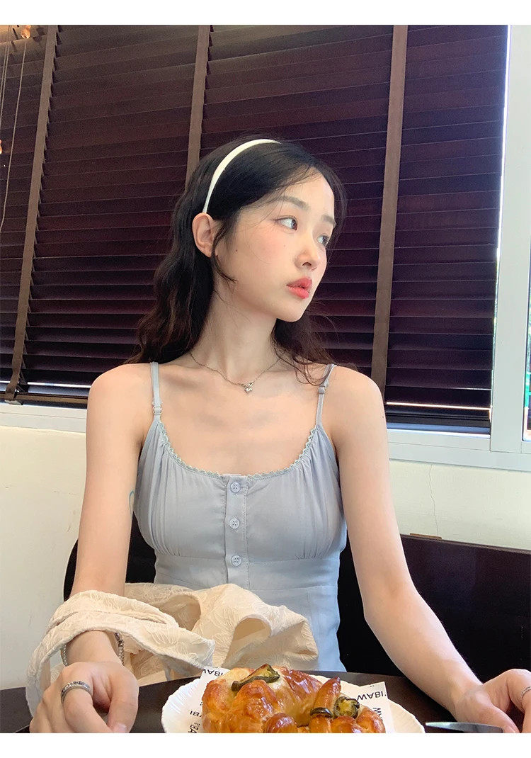 French Elegant Dresses for Women Solid Spaghetti Strap Summer New Ruffles A-line Casual Korean Chic Midi Vestidos Mujer
