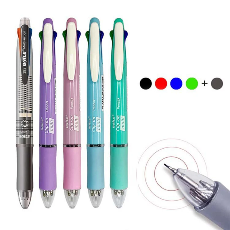 

5 In 1 Multicolor Ballpoint Pens Creative 4 Color Ball Pen Refill and Pencil Lead Multifunction Pen Office School Writing Supply