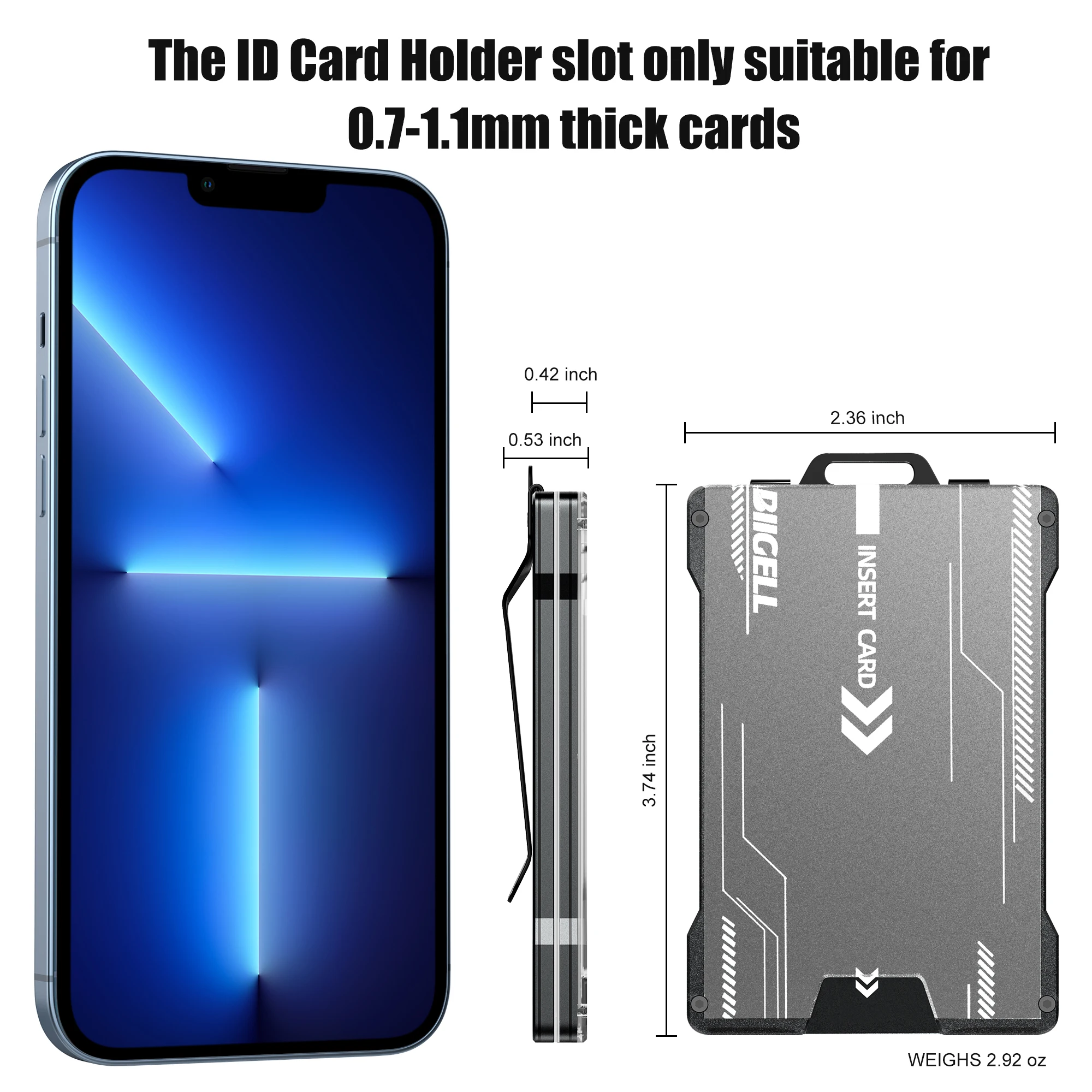 Slim Aluminum Minimalist Wallet for Men - RFID Blocking Money Clip with Clear ID Card Holder