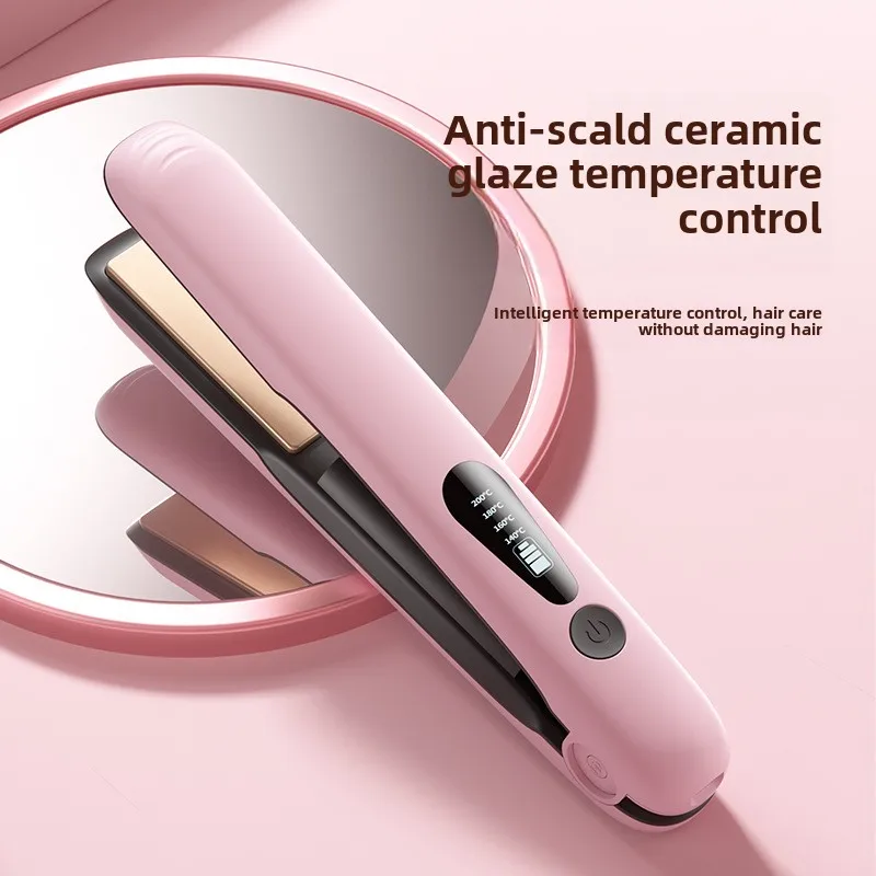 Mini Portable 2-in-1 Wireless Hair Straightener, Hair Curler with Battery LCD Display, Four Stages Temperature Adjustment