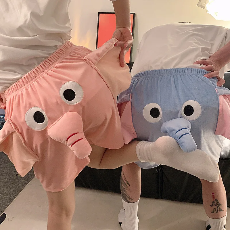 Calça engraçada do pijama do elefante dos desenhos animados para homens e mulheres shorts de nariz comprido calças fofas para dormir presentes de aniversário de namorados verão