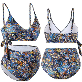 Pregnancy Two-piece Swimsuit Set Floral Bikini Swimsuit Fashion Split Big Belly Print Lace-up Vest Women's Sexy Swimsuit