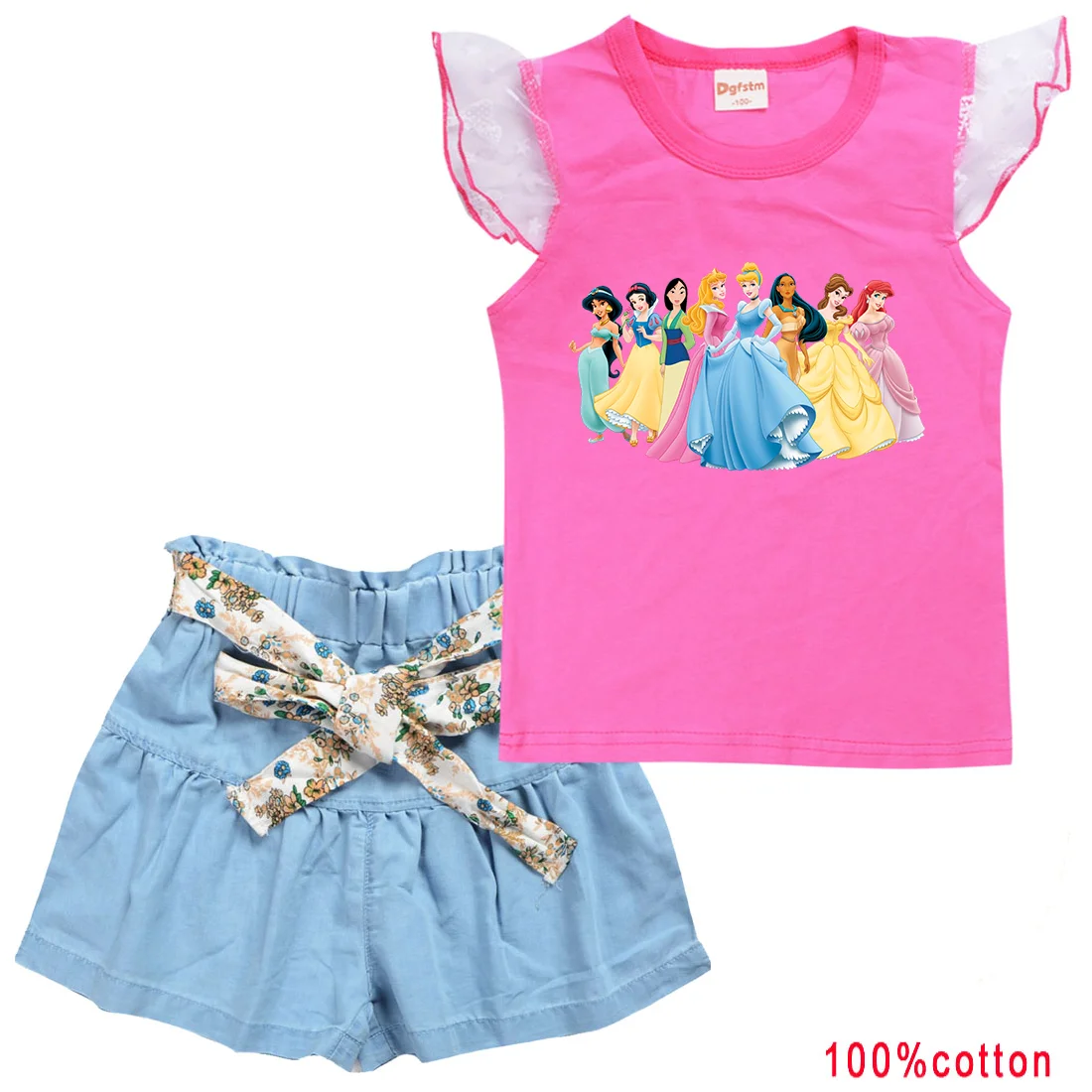 

2pc/Sets Disney Snow White Princess Girls Clothing Outfits Summer T-shirt Shorts Clothes Casual Sports Tracksuits
