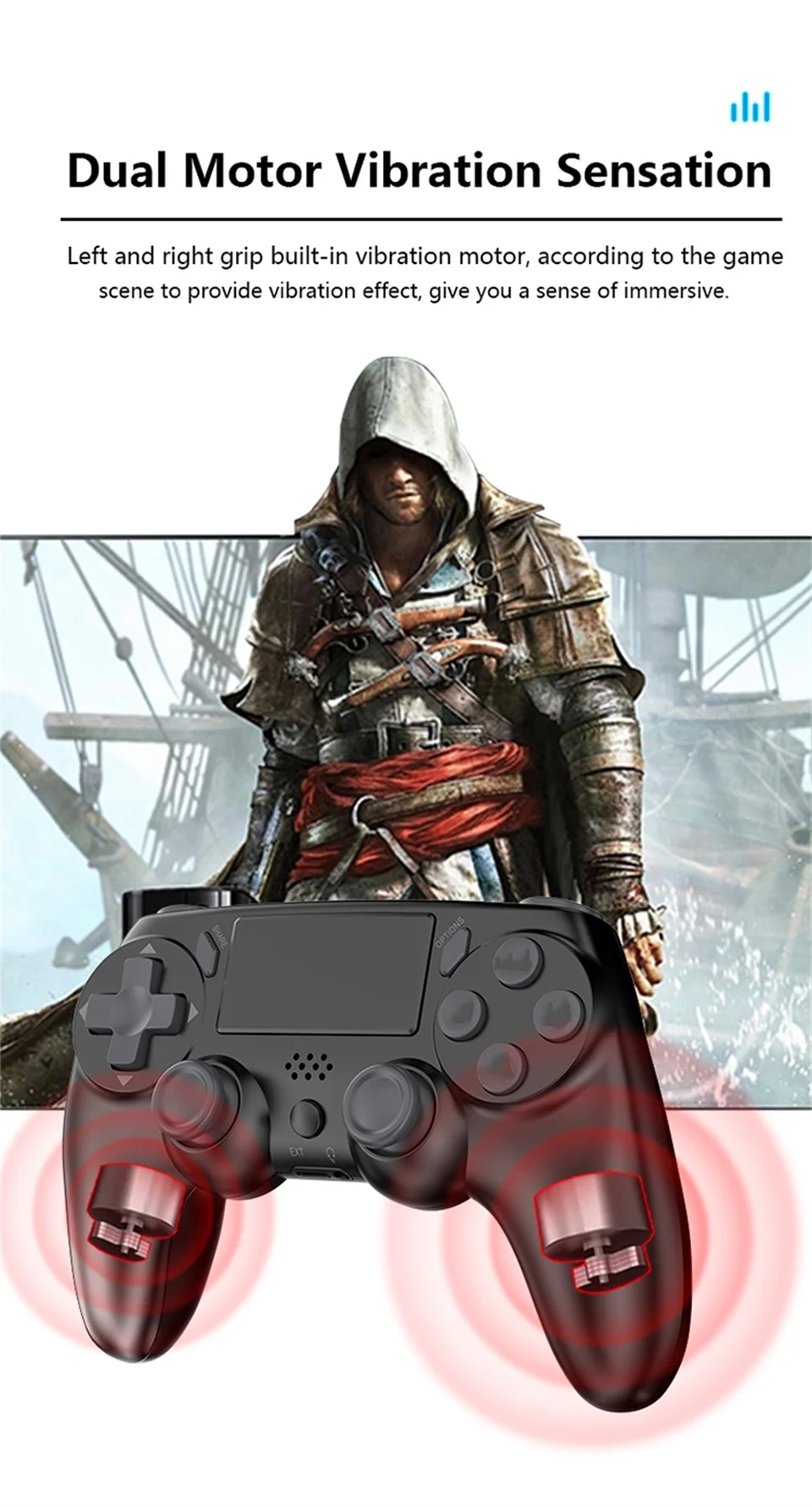 Gaminja Wireless Gamepad mit sechsachsigem Gyros Dual Vibration Game Controller für ps4 ps3 Spiele konsole Windows 7 8 10 PC Joystick – Detail 4