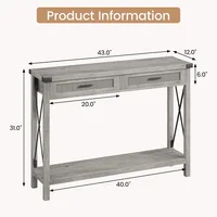 Farmhouse entrance table, grey control table with rattan drawers, 43 "sofa table with storage 2