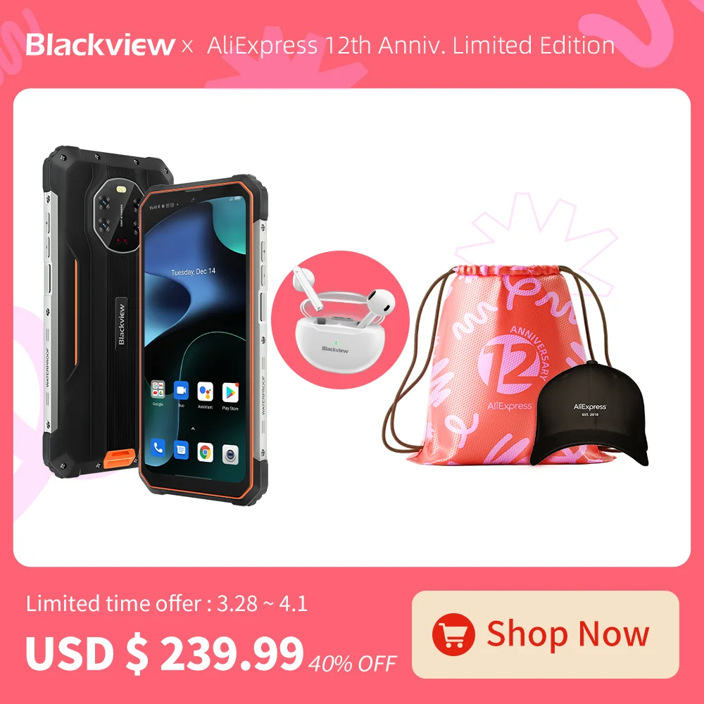 Blackview x AliExpress 12th Anniv. Limited Offer Blackview Rugged Smartphone BV8800 & Bluetooth 5.3 TWS Earphone. 328 Sale Only laptop 8gb ram