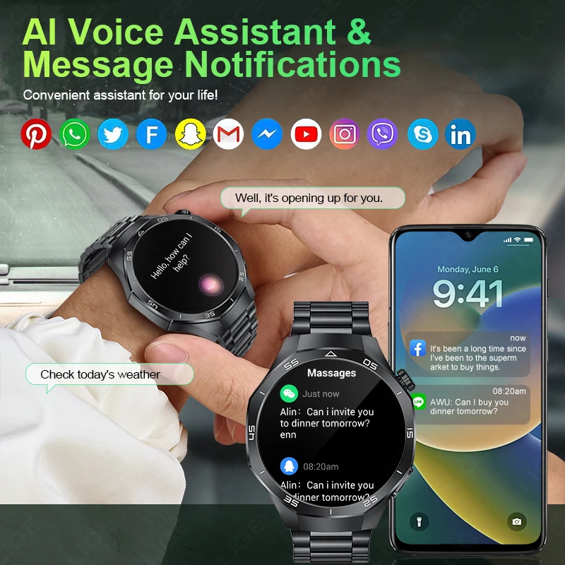 LIGE Outdoor Sports Waterproof Smart Watch Men 1.53" HD Screen Heart Rate Monitor BT Call Fitness Men Smartwatch For Android IOS