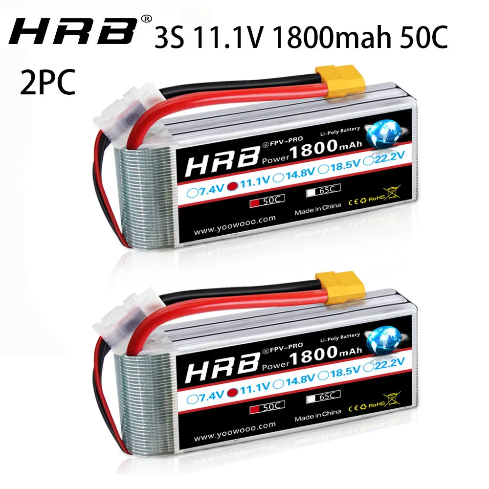 2PC hrb 3s Lipo Battery 11.1v 1800mah Drone 50C with XT60 T EC3 Connector for RC Car Truck Tank Airplane UAU DroneBoat | Игрушки и хобби