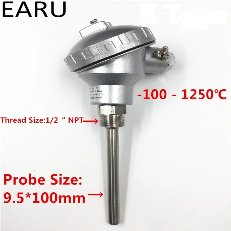 

Зонд термопары типа PT100, 1 шт., высокотемпературные датчики для промышленного использования с клеммной головкой, 9,5*100 мм, зонд 100-1250C на заказ
