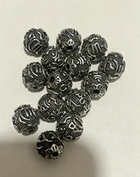 Elegant Tibetan Silver Mantra Beads: Geometric Jewelry Accessories in Various Sizes (Silver ball diameter 12mm weighs 5.4 grams)