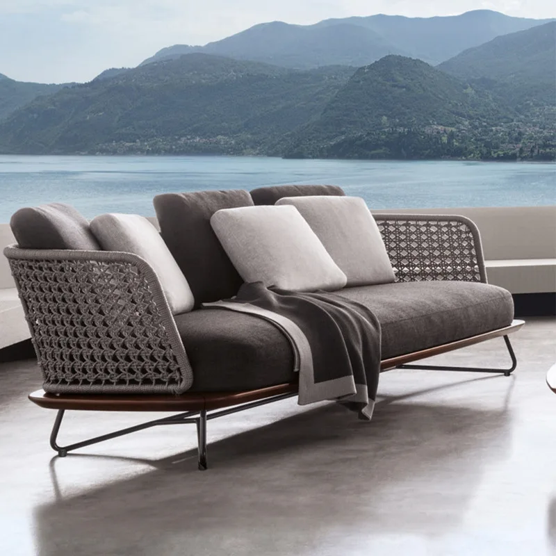 

Outdoor Leisure Woven Sofa Solid Wood Villa Garden Terrace Waterproof Sofa Chair