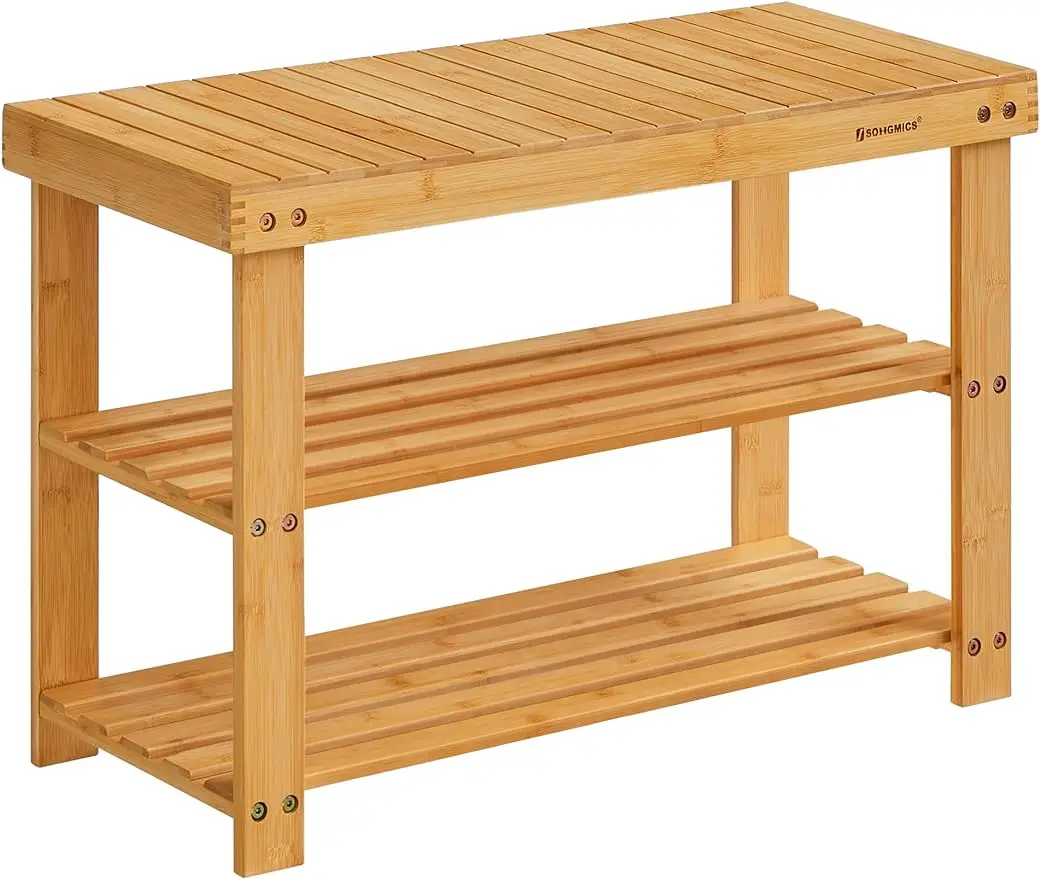 

SONGMICS Shoe Rack Bench 3-Tier Bamboo Shoe Storage Organizer 11.3 x 27.6 x 17.8 Inches Natural