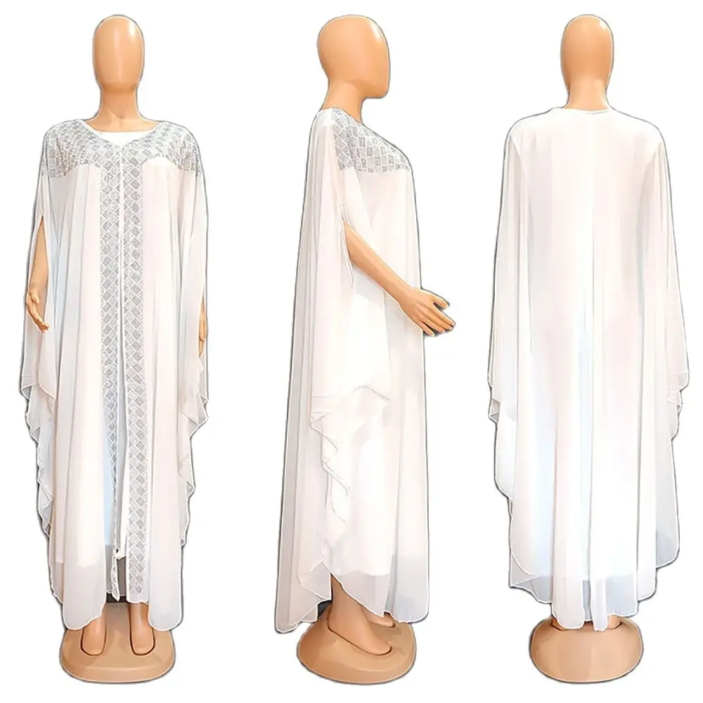 MAMA DA Loose Classic Abaya Muslim Clothing Women's Long Dresses Chiffon Material Free Size Bat Sleeve Diamond Insert Robes