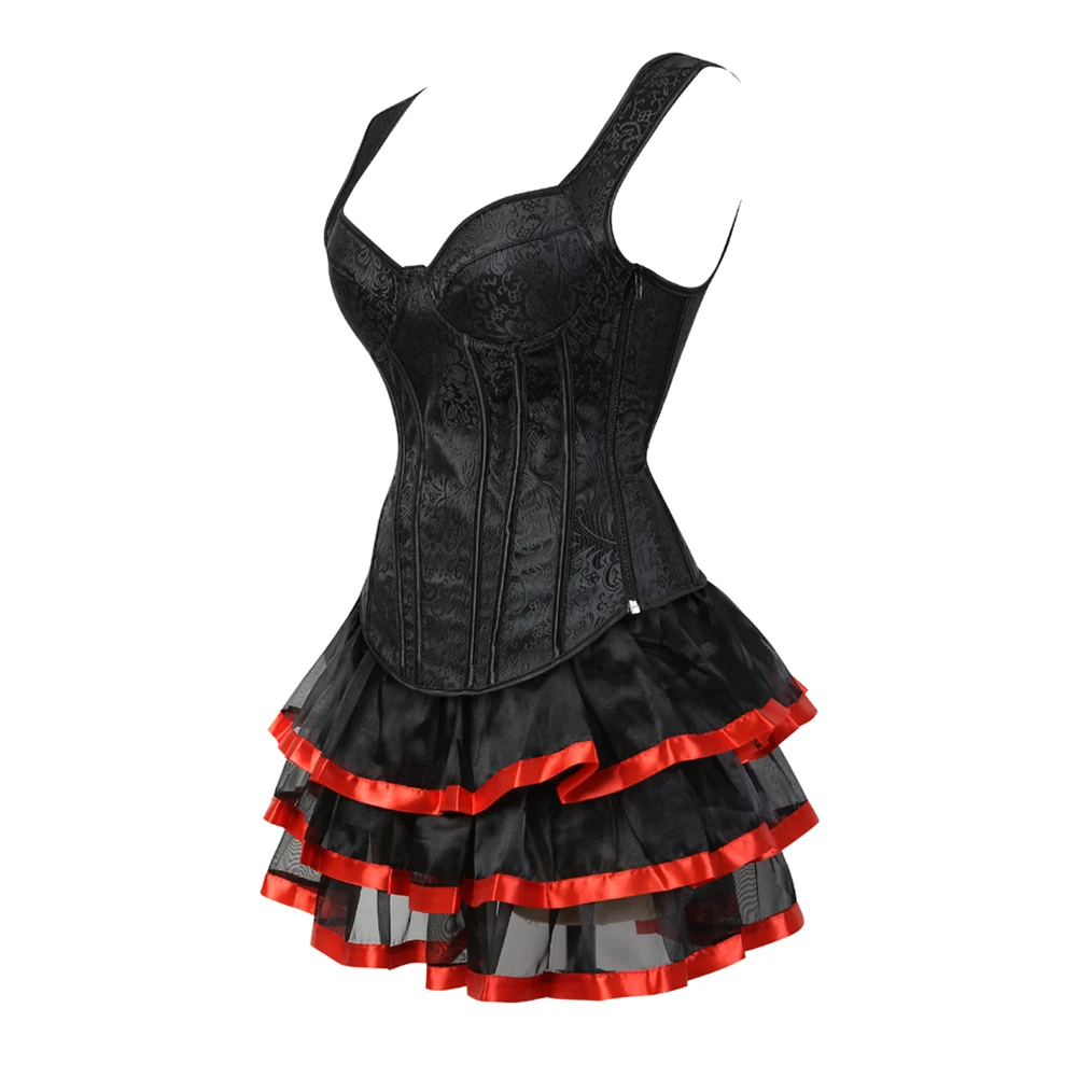 Gothic Straps Corset Dresses for Women Nsemble Femme 2 Pièces Outfit Kleid Sets Damen Elegant Top Basque Party Formal Dress