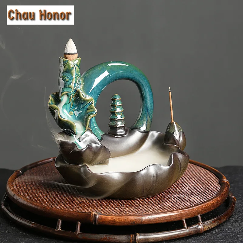 Creative Decorations Zen Lotus Leaf Meditation Buddha Hand Lotus Moon Pagoda Backflow Incense Burner Candle Holders Home Decor