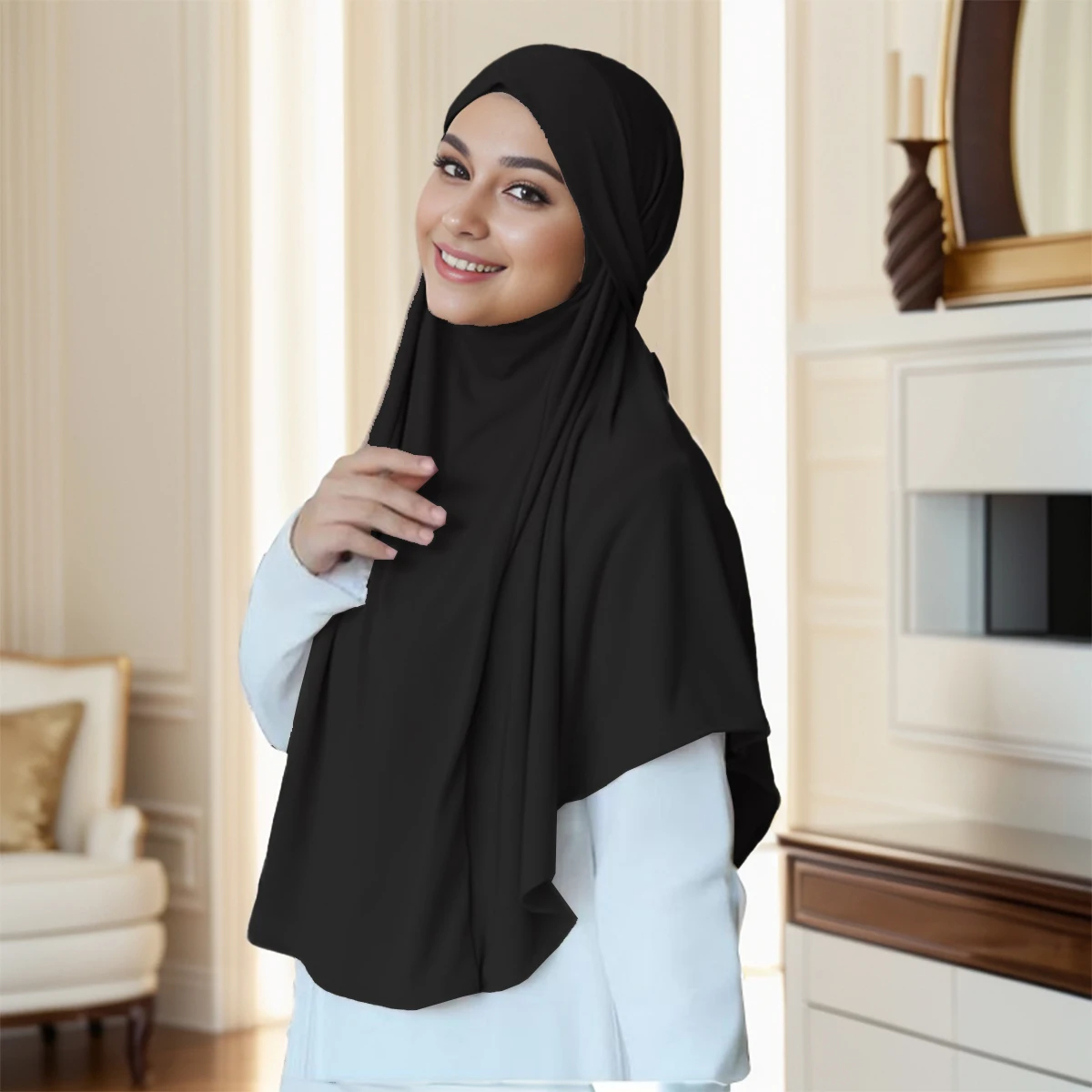 Malaysian Strap Instant Hijab Solid Modal Jersey Hijab Sacrf For Muslim Woman Hijabs Wrap Lady Casual Headband Ethnic Headscarf 2