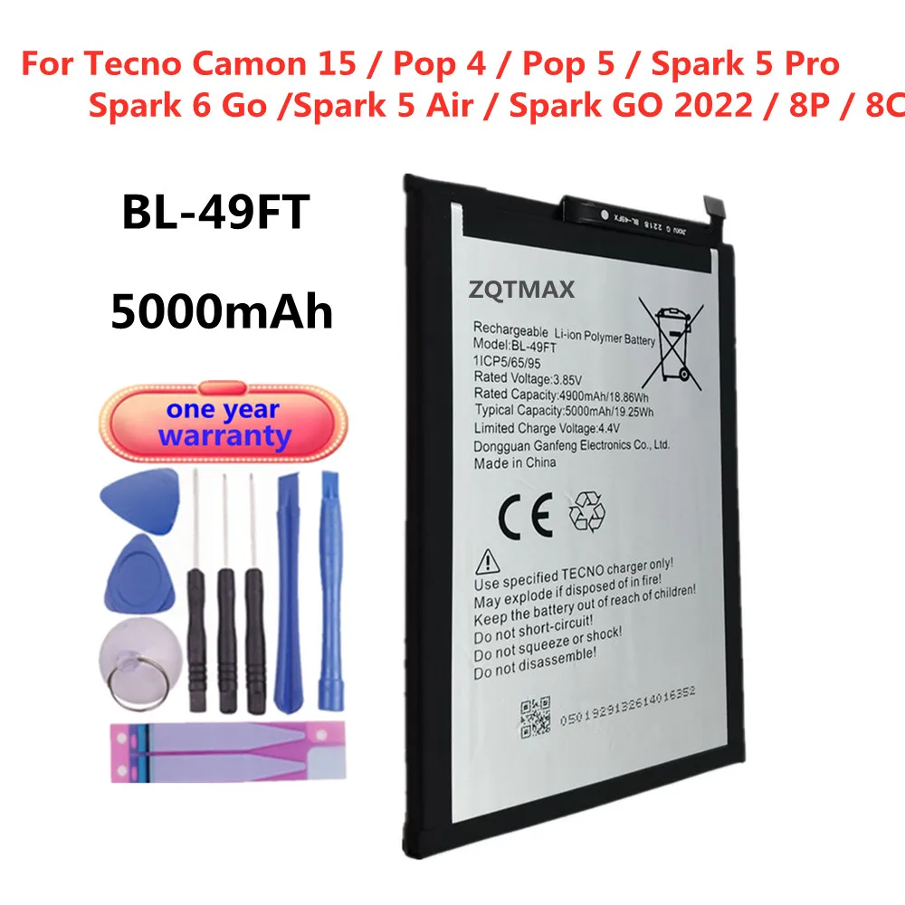 Bl-49Ft Batteria Per Tecno Camon 15 / Pop 4 / Pop 5 / Spark 5 Pro / Spark 6 Go / Spark 5 Air / Spark Go 2022 / 8P / 8C Bl 49Ft