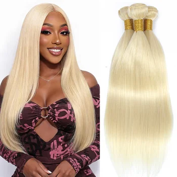 Extensioni di Capelli Umani Vergini Brasiliani Lisci Biondi 12A 613, 20 22 24 Pollici, Non Trattati, 3 Fasci