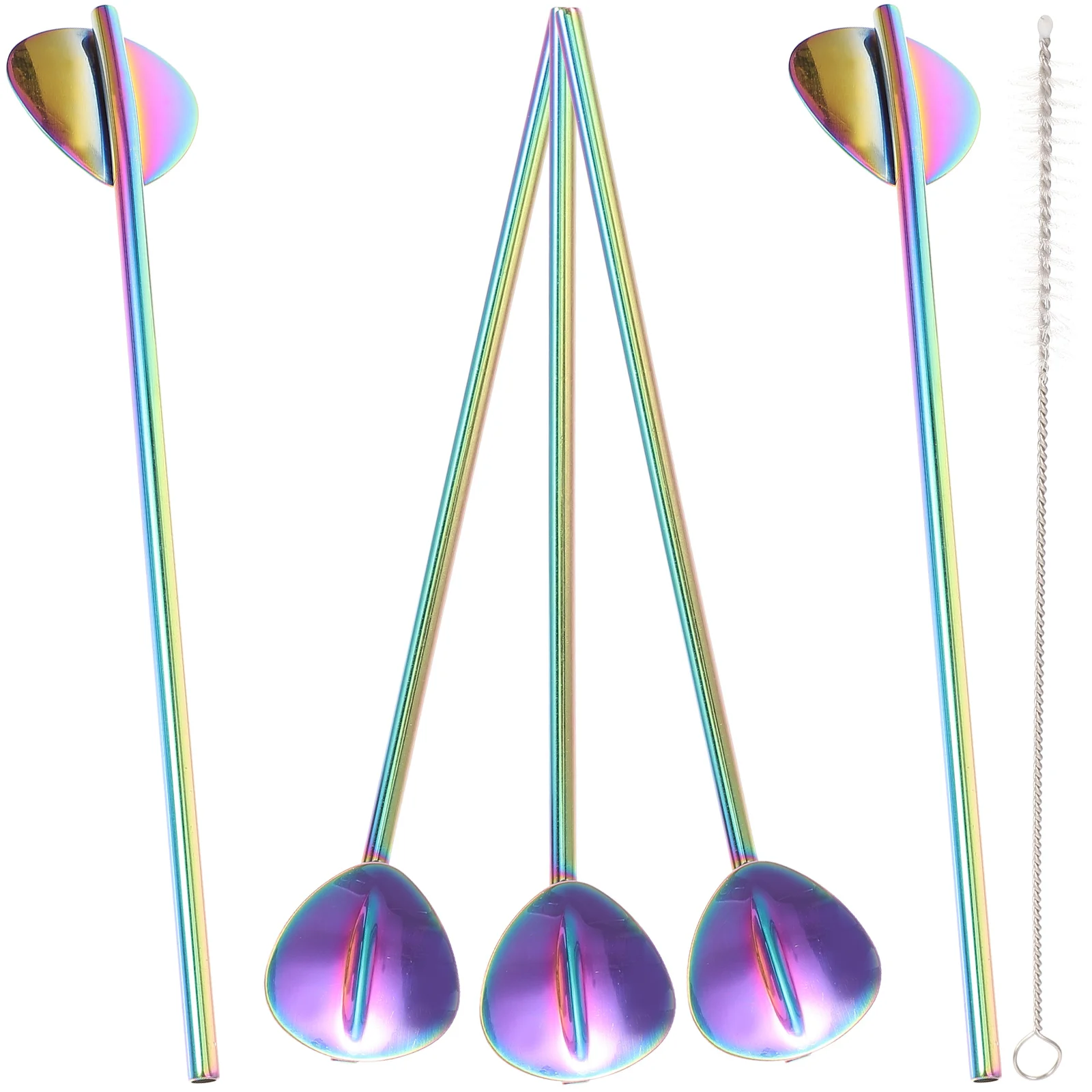 1 Set Stainless Steel Straws Stir Straws Coffee Stirrers Spoon Straw with Cleaning Brush steel straws drinking reusable