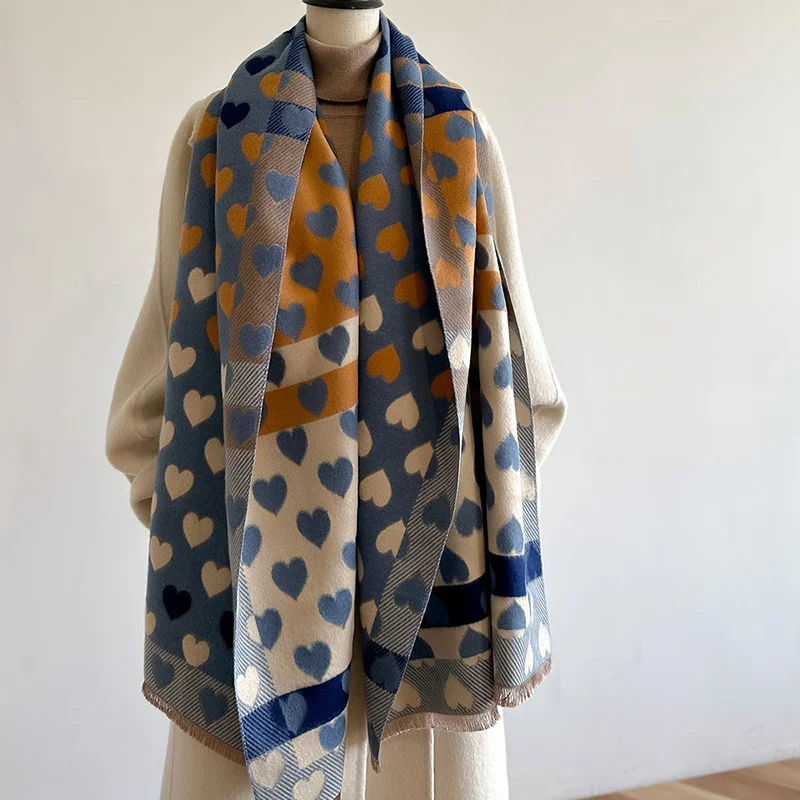 

Warm Design Cashmere Thick Shawl Hijab Women Scarf 2023 Love Print Blanket with Tassel Travel Casual Pashmina Poncho Bufanda