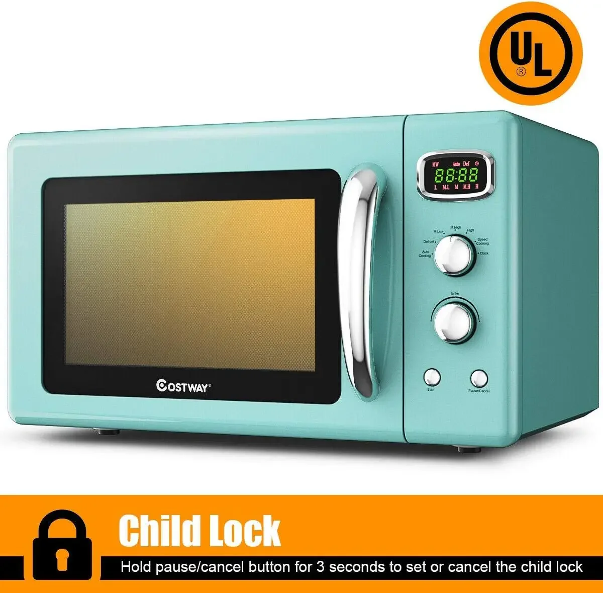 Retro Countertop Microwave Oven, 0.9Cu.ft, 900W Microwave Oven, with 5 Micro Power, Defrost & Auto Cooking Function, LED Display 5