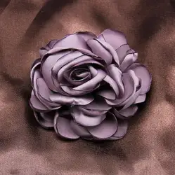 Set of 5 Large Handmade Satin Fabric Rose Flowers for Elegant Decor and Crafts (Dark Purple)