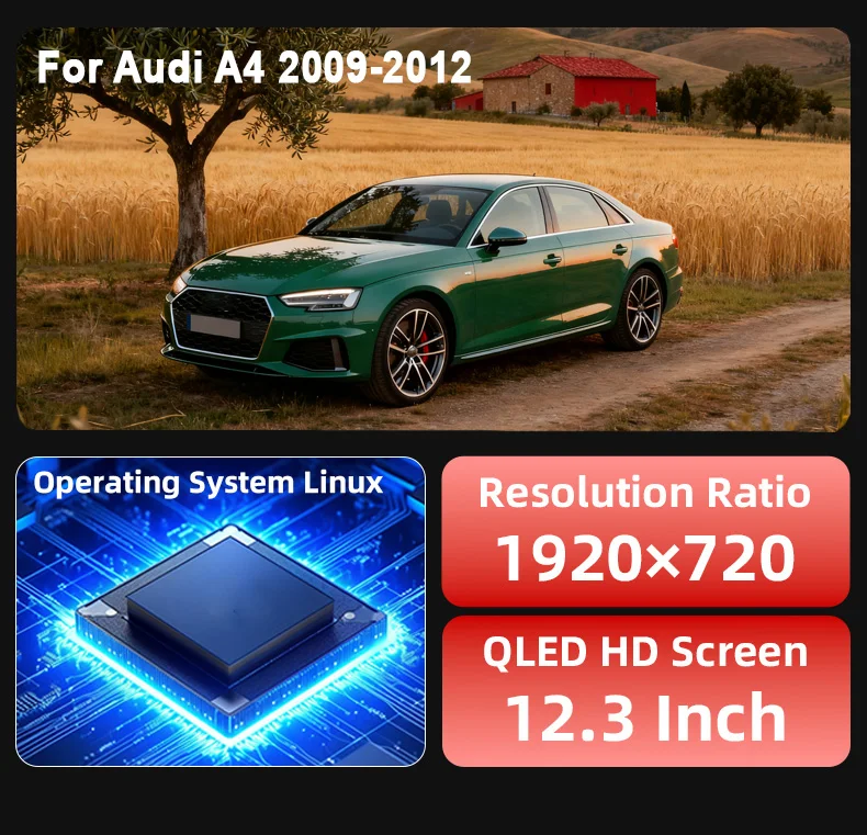 Digital Instrument Cluster Display Suitable For Audi A4 2009-2012 CarPlay Androi