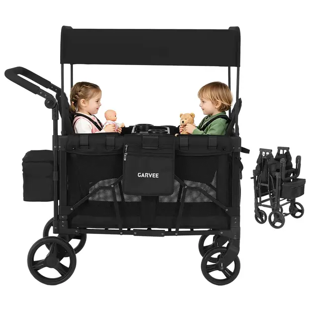 Poussette pliable 2 places tout-terrain pour bébé, chariot de plage pour enfants, harnais 5 points, auvent, plateau à collation, charge 60 kg 1