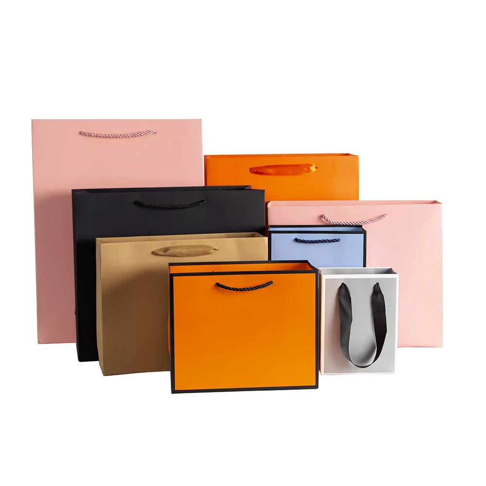 Custom Printed Your Own Logo White Brown Black Pink Kraft Gift Craft Shopping Paper Bag With Handles 24-Pack Bulk Paper Tote Bag