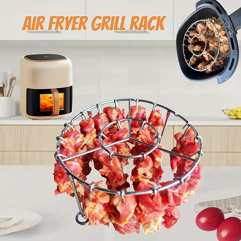 Air Fryer Skewer Stand Vertical Multi-pin Stainless Steel BBQ Holder Air Fryer Accessories Skewers for Grilling Kitchen Tools