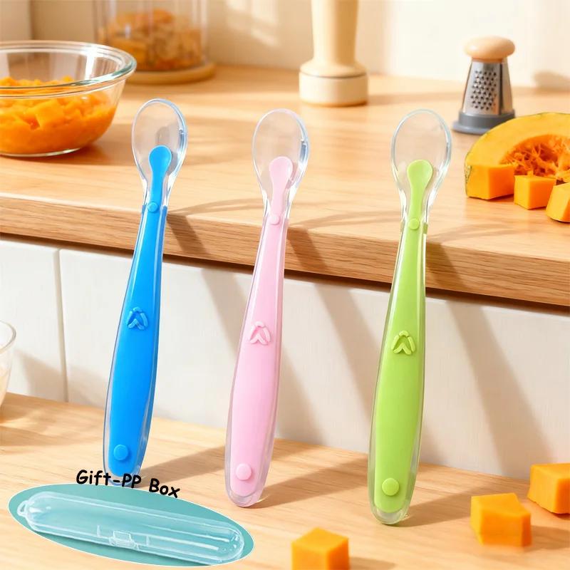 1/2Pcs Silicone Spoon Set Baby Learning to eat Training Spoon Baby Silicone Soft Spoon PP Plastic Box Children's Tableware Box