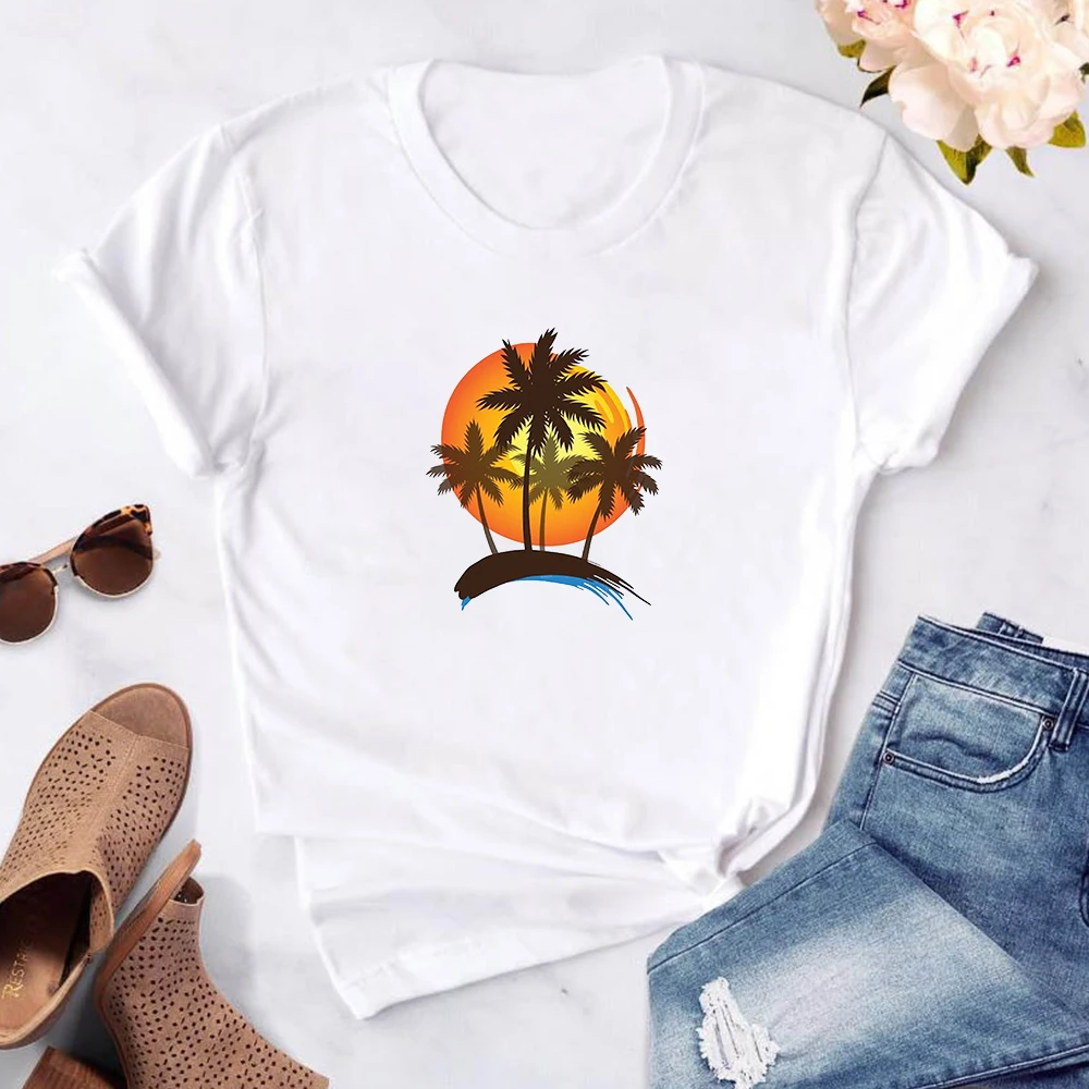 Seeyoushy Coconut Tree Seagull Print Trend Top Da Donna 2023 T-Shirt Da Donna Nuova Estate Abbigliamento Casual Per Le Vacanze Y2K Top Estetico