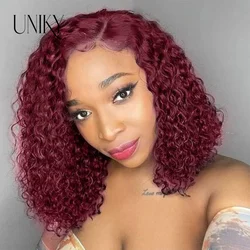 Short Burgundy Kinky Curly Human Hair Wigs Women Brazilian Bob Lace Front Wig 99j Natural Black Brown Wet and Wavy Wigs Uniky