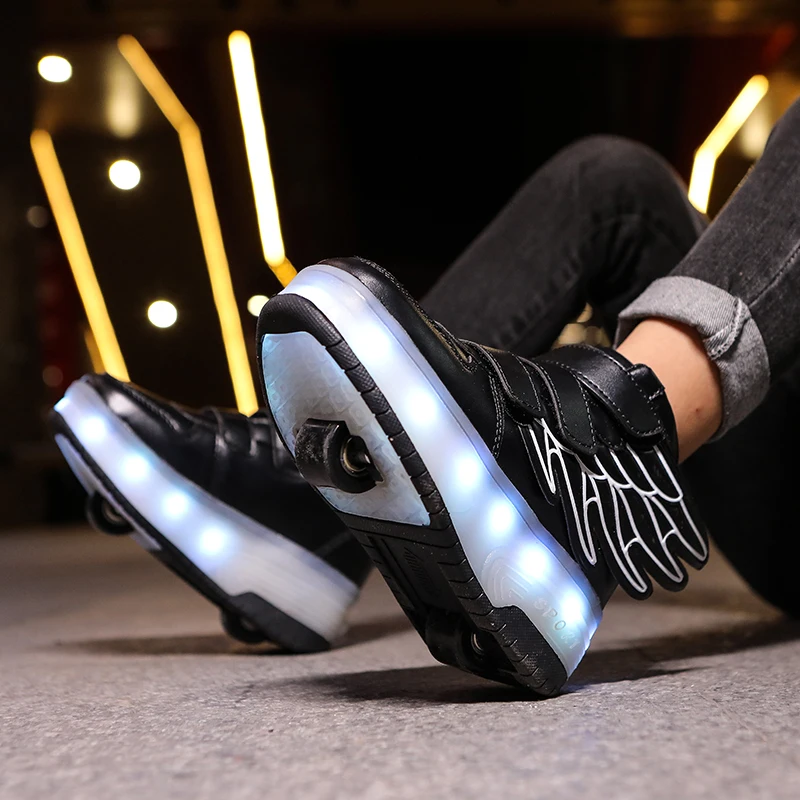 Description Picture 4 of item2024 Children's Roller Skating Shoes High-top Shoelaces for Boys and Girls LED Lights USB Charging Training Shoes for Kids